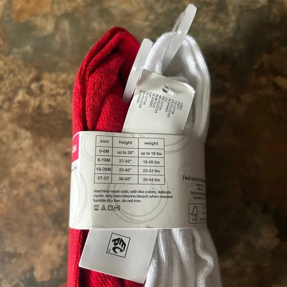 Wonder Nation Footed Cotton Tights Toddler Girls Size 6-18 Months Red White